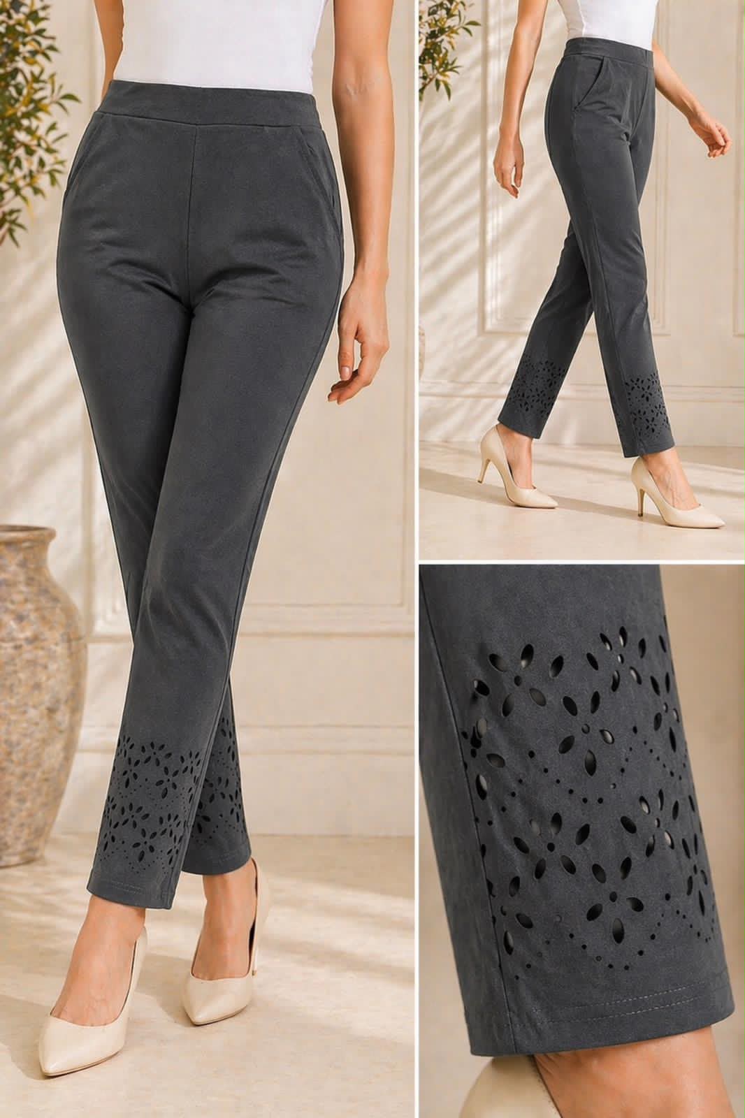 Elegant Laser Cut Women's Pants
