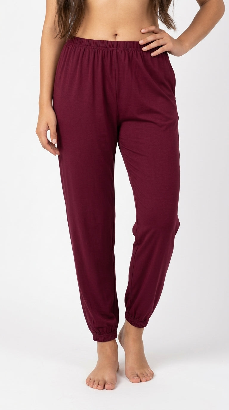 Women's Maroon Jogger Sweatpants Soft Knit Lounge Pants